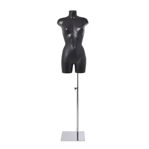 Busto manichino donna in plastica nera con base cromata