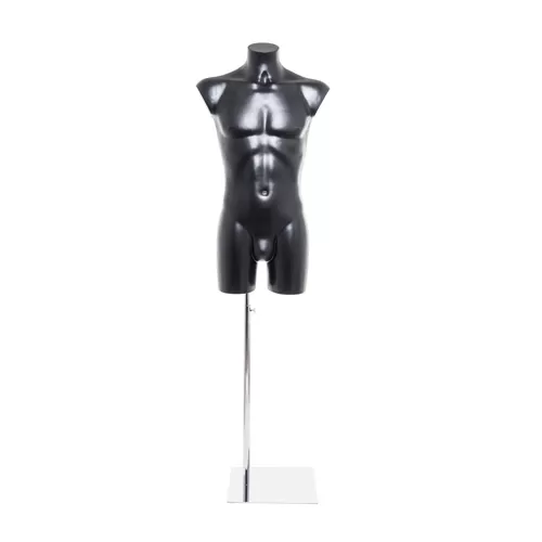 Busto manichino culturista uomo nero con base cromata