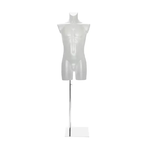 Busto manichino uomo trasparente opaco con base cromata
