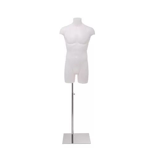 Busto manichino uomo bianco con base cromata