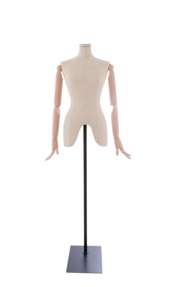 Linen female bust with wooden arms and cap