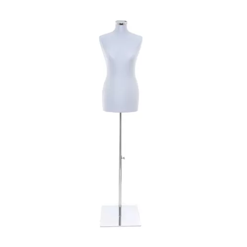 Busto donna in tessuto Grigio Perlato con base inox cromata