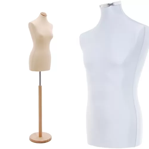 Busto donna in tessuto Avorio con base tonda in frassino