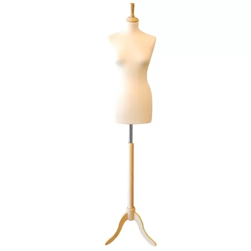 Busto donna in tessuto Avorio con treppiede in frassino
