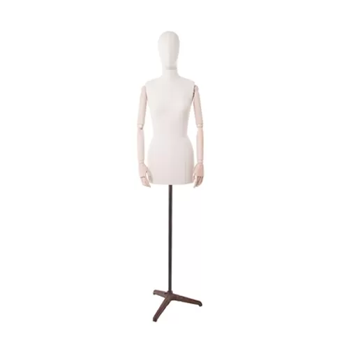 Busto donna in tessuto con braccia in legno base vintage