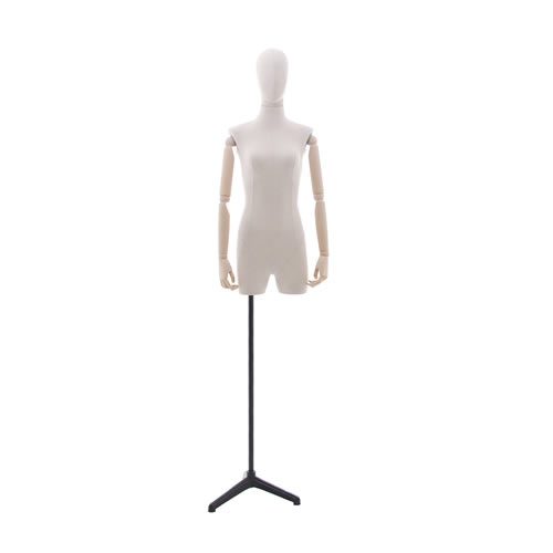 Busto donna in tessuto con braccia in legno e mezze gambe