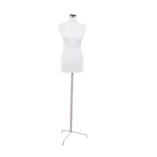 Busto donna in tessuto bianco con base treppiede inox