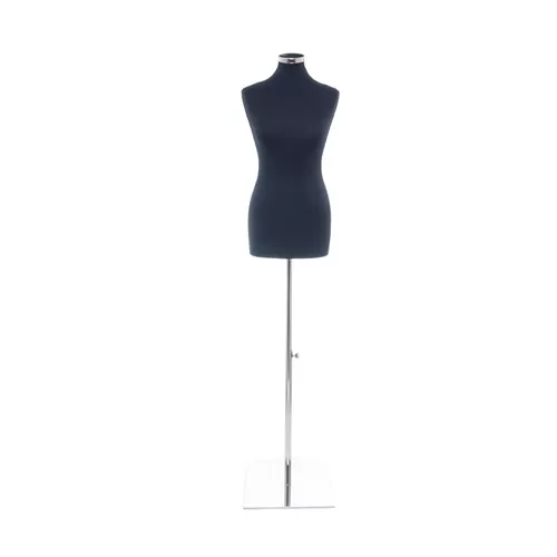 Busto donna in tessuto Nero con base inox cromata