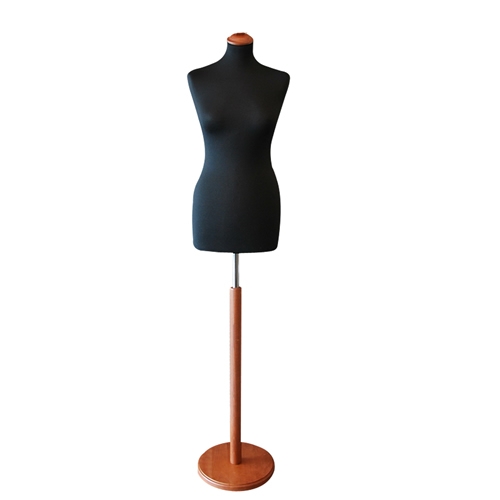 Busto donna in tessuto Nero con base tonda in noce