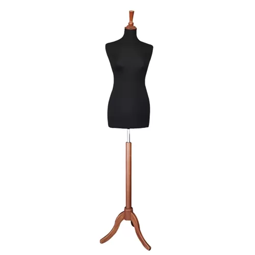 Busto donna in tessuto Nero con treppiede in noce