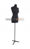 Black fabric female bust with black tripod base
