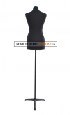 Black fabric female bust with black tripod base
