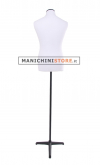 White fabric male bust with black tripod base
