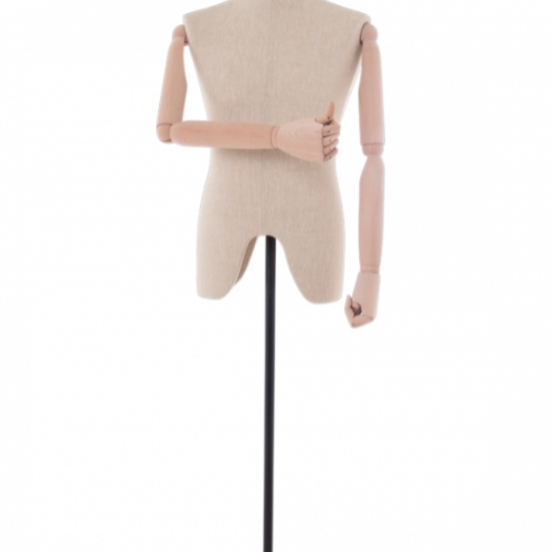 Linen male bust with wooden arms and head