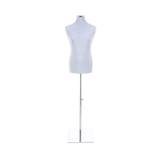 Busto uomo in tessuto Grigio Perlato con base inox cromata