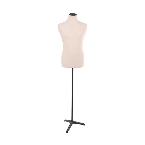Busto uomo tessuto Avorio con base treppiede nera