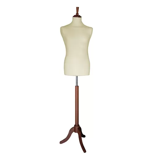 Busto uomo in tessuto Avorio con treppiede in noce