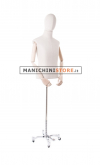 Busto uomo in tessuto con braccia in legno e base cromata