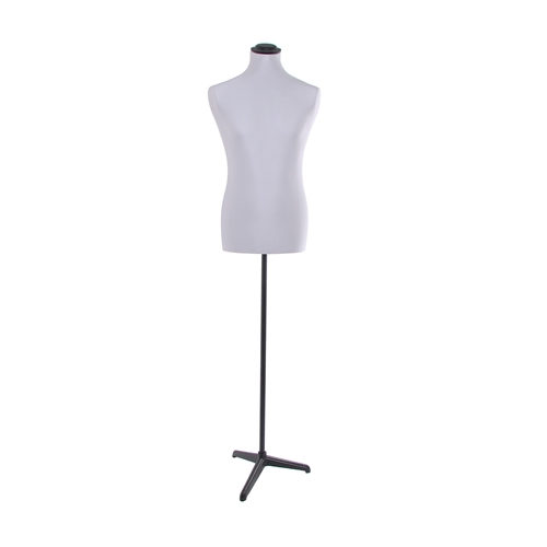 Busto uomo tessuto Grigio Perlato con base treppiede nera