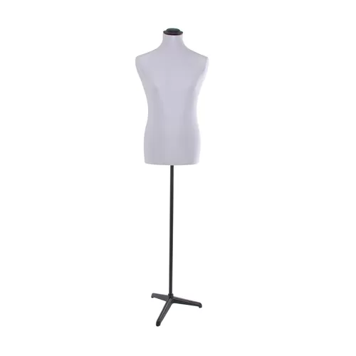 Busto uomo tessuto Grigio Perlato con base treppiede nera