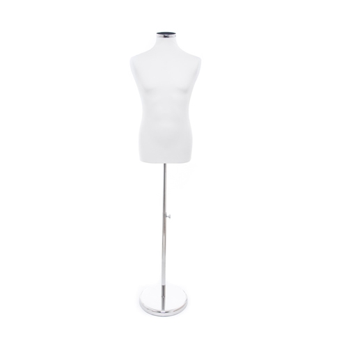 Male bust in white fabric with chromed base