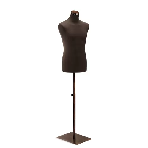 Busto uomo in tessuto Testa di Moro con base quadra in metallo Vintage