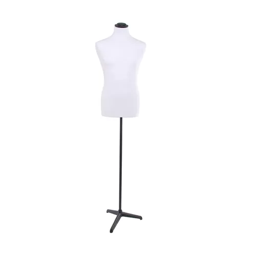 Busto uomo in tessuto bianco con base treppiede nera
