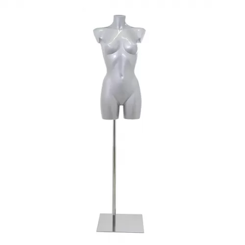 Busto manichino donna verniciato argento con base