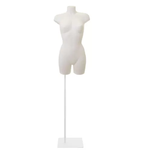 Busto manichino donna in plastica bianca con base