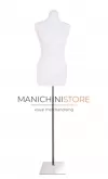 Busto donna in tessuto bianco con base rettangolare cromata