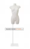Busto manichino donna in plastica bianca con base