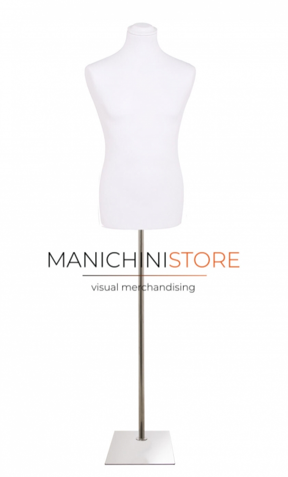 Busto uomo in tessuto bianco con base cromata 