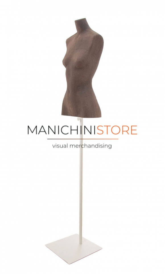Busto donna in cartapesta con base quadra - tabacco