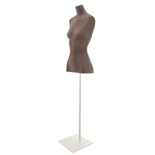 Busto donna in cartapesta con base quadra - tabacco