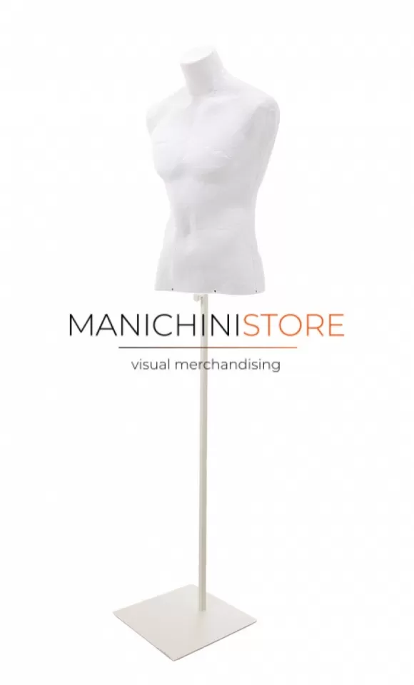 Busto uomo in cartapesta con base quadra - bianco