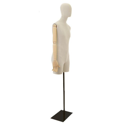 Busto uomo in lino con mezza gamba, braccia legno e base nera