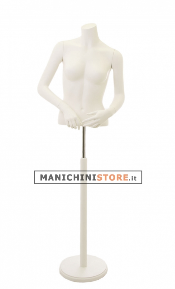 Busto donna corto con braccia e base tonda bianca
