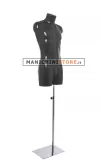 Busto manichino uomo in plastica nera con base cromata