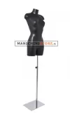 Busto manichino donna in plastica nera con base cromata