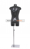 Busto manichino uomo in plastica nera con base cromata