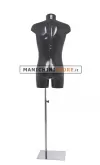 Busto manichino uomo in plastica nera con base cromata