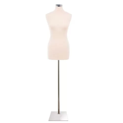 Busto donna in tessuto Avorio con base rettangolare cromata