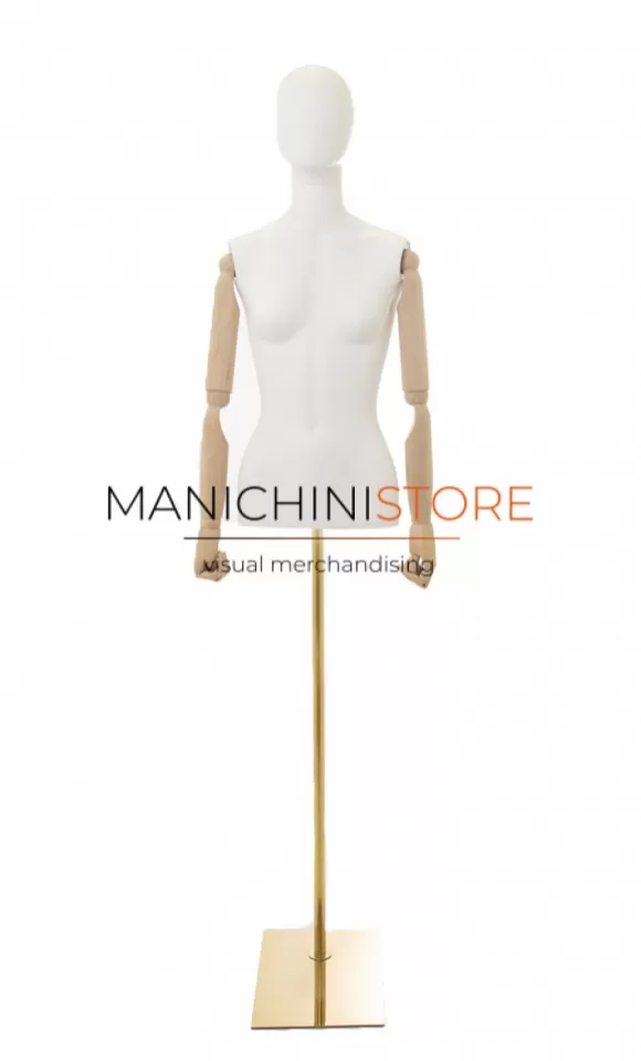 Busto donna con braccia legno e base rettangolare oro