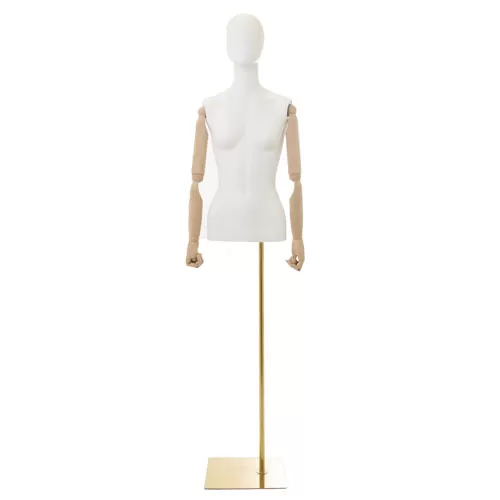 Busto donna con braccia legno e base rettangolare oro
