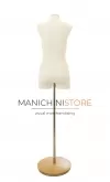Busto donna in tessuto avorio con base tonda in legno