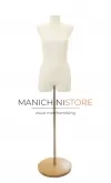 Busto donna in tessuto avorio con base tonda in legno