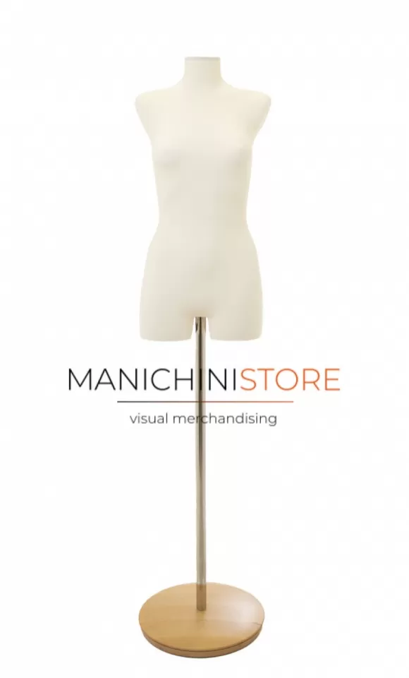 Busto donna in tessuto avorio con base tonda in legno