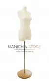 Busto donna in tessuto avorio con base tonda in legno