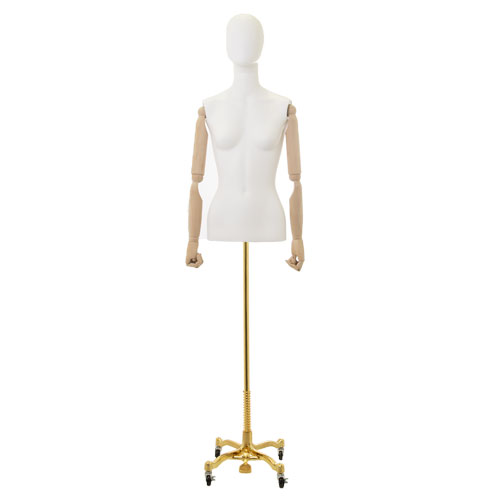 Busto donna con braccia legno e base worker oro