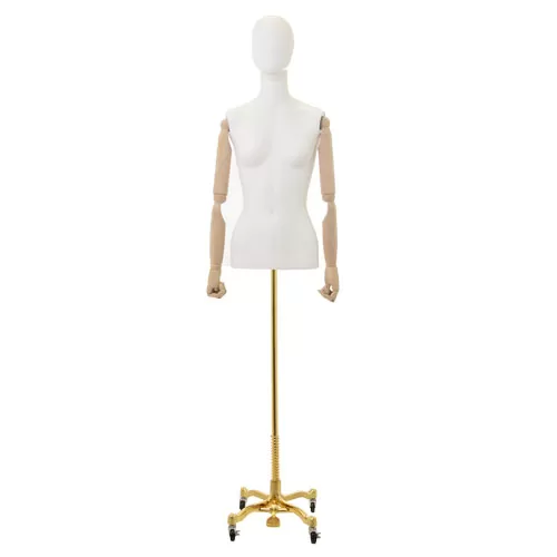 Busto donna con braccia legno e base worker oro